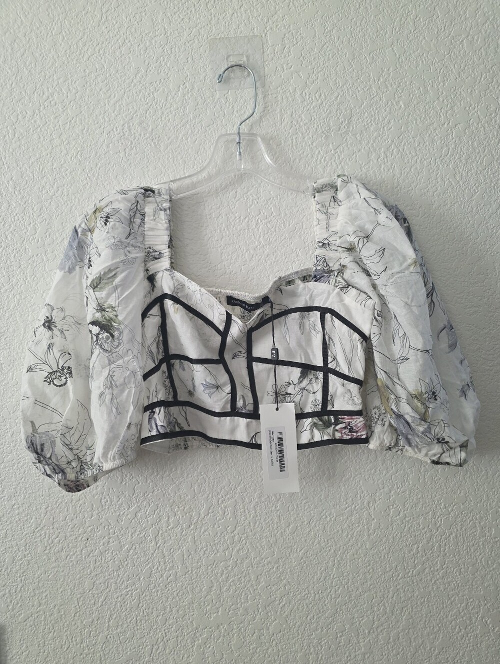 Karen Millen Botanical Silk Cotton Volume Sleeve Top 2 NWT White - Picture 3 of 7